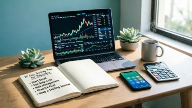 10 نصائح للمبتدئين في التداول اليومي: لتصبح متداولاً محترفاً التداول اليومي للمبتدئين، استراتيجيات التداول، إدارة المخاطر، أسهم البيني، التحليل الفني، منصات التداول 2026.