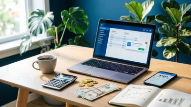 توضح "5 طرق سريعة لربح 100 دولار يومياً من الإنترنت"، تظهر فيها قائمة مرقمة تشمل: العمل الحر (Freelancing)، التسويق بالعمولة (Affiliate Marketing)، بيع المنتجات الرقمية، استطلاعات الرأي المدفوعة، وتعليم المهارات عبر الإنترنت، مع تصميم بصري جذاب يركز على النجاح المالي الرقمي.