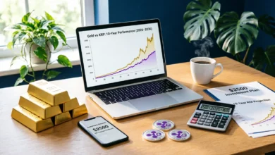 استثمار 2500 دولار لمدة 10 سنوات: هل تختار أمان الذهب أم طموح عملة XRP؟ مستقبل عملة XRP، سعر الذهب 2026، الاستثمار في المعادن الثمينة، ريبل والبنوك، صناديق الذهب والفضة، تنويع المحفظة الاستثمارية.