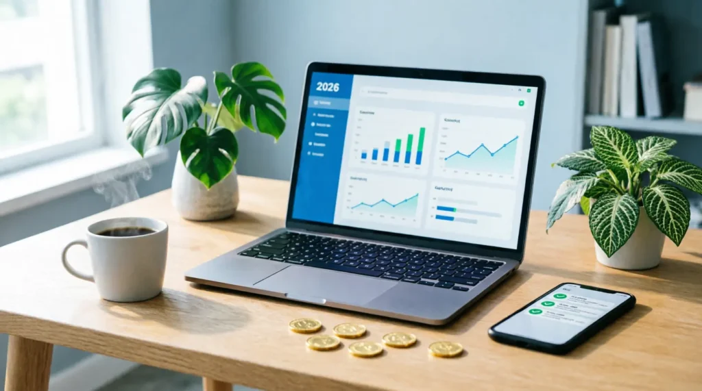 هل ما زال الربح من الإنترنت ممكنًا في 2026؟ (دليل شامل للمبتدئين) رسم توضيحي يظهر استمرار إمكانية الربح من الإنترنت في 2026 عبر العمل الحر، التسويق بالعمولة، وصناعة المحتوى، مؤكدًا أن النجاح متاح بالتعلم والمهارة". هذا النص يصف الصورة بدقة، يوضح الفكرة الرئيسية، ويحتوي على كلمات مفتاحية مفيدة لمحركات البحث.