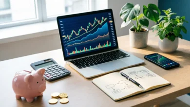 صورة ترويجية تحتوي على نص مكتوب "كيفية كسب المال عبر الإنترنت: 10 طرق مثبتة لكسب الدخل من المنزل"، مع رسومات تعبيرية لأيقونات رقمية وعملات نقدية.