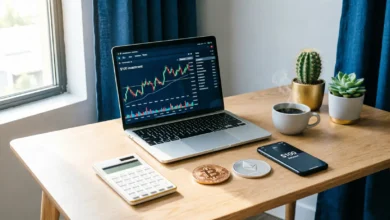 رسم توضيحي أو صورة تُظهر خطوات البدء في استثمار 100 دولار في العملات الرقمية، تتضمن أيقونات لمحفظة إلكترونية، وعملات مشفرة (مثل بيتكوين)، ورسوم بيانية بسيطة تعبر عن رحلة الاستثمار من الإيداع إلى الشراء.